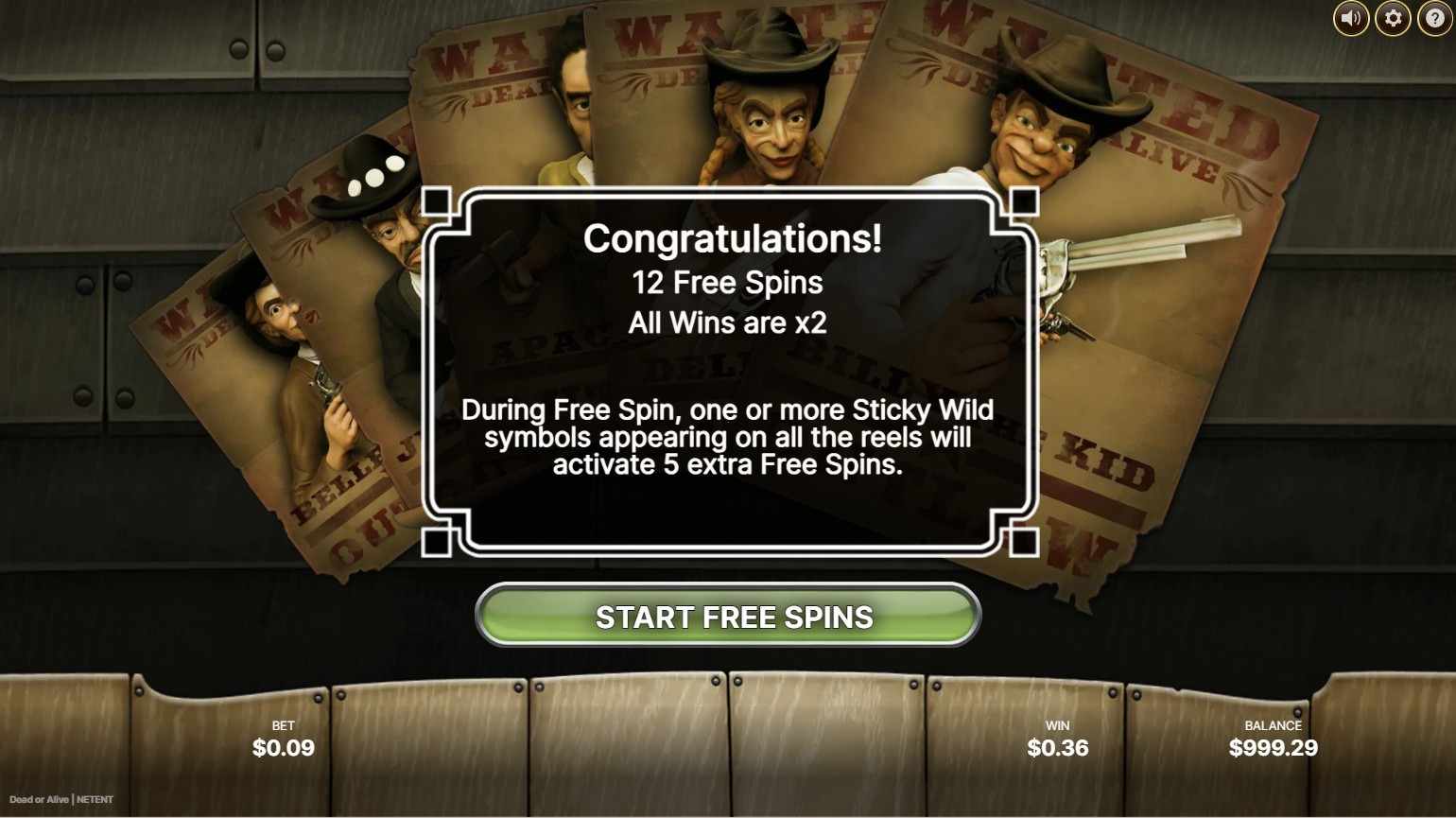 dead or alive free spins